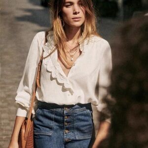 NWT Sezane Chloe Silk Blouse sz 34